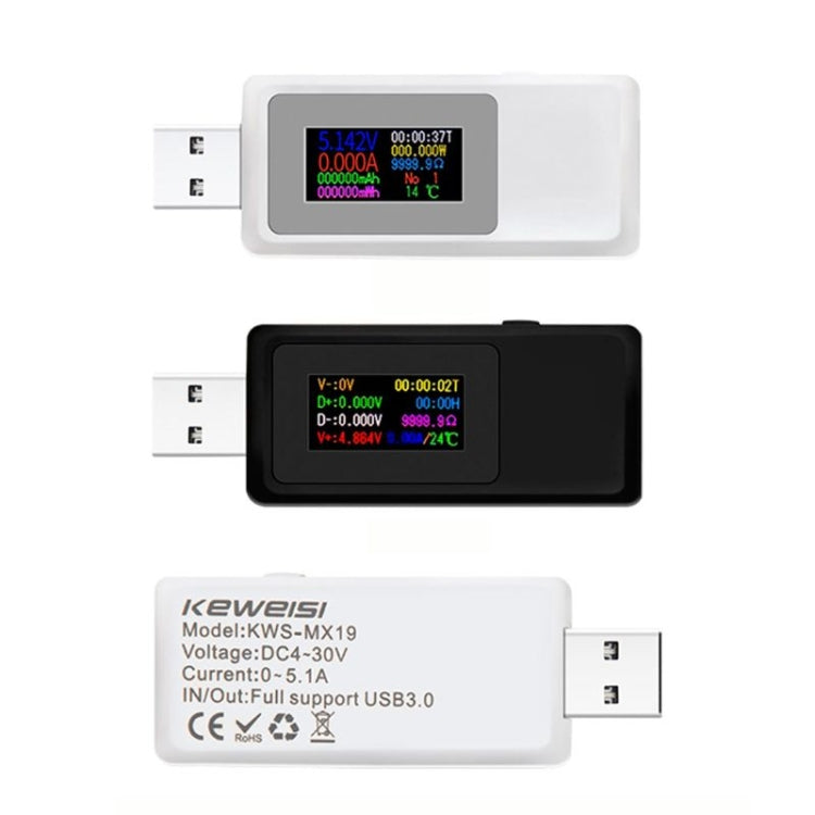 Keweisi KWS-MX19 USB測試儀 DC 4V-30V 0-5A電流電壓檢測器，KWS-MX19