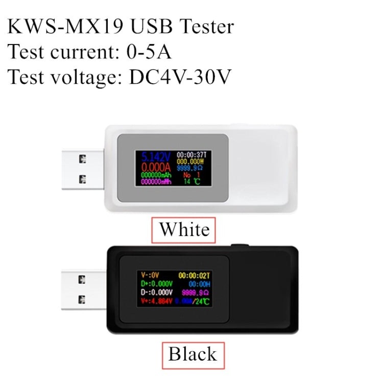 Keweisi KWS-MX19 USB測試儀 DC 4V-30V 0-5A電流電壓檢測器，KWS-MX19