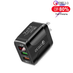 F002C QC3.0 USB + USB 2.0 快充充電器，帶 LED 數字顯示，適用手機和平板，美規插頭，美規插頭