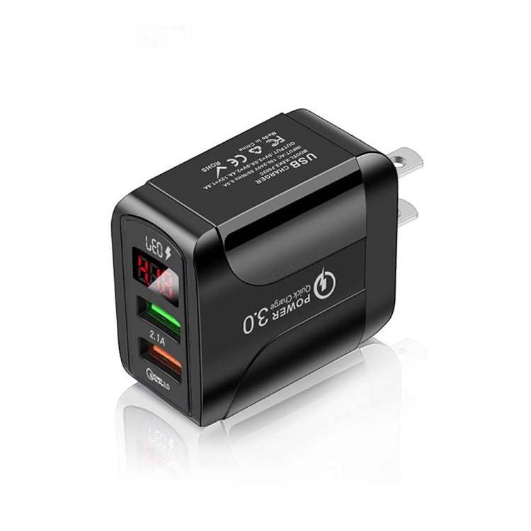 F002C QC3.0 USB + USB 2.0 快充充電器，帶 LED 數字顯示，適用手機和平板，美規插頭，美規插頭