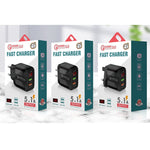 F002C QC3.0 USB + USB 2.0 快充充電器，帶 LED 數字顯示，適用手機和平板，美規插頭，美規插頭