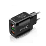 F002C QC3.0 USB + USB 2.0 快充充電器，帶 LED 數字顯示，適用手機和平板，歐規插頭，歐規插頭