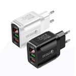 F002C QC3.0 USB + USB 2.0 快充充電器，帶 LED 數字顯示，適用手機和平板，歐規插頭，歐規插頭