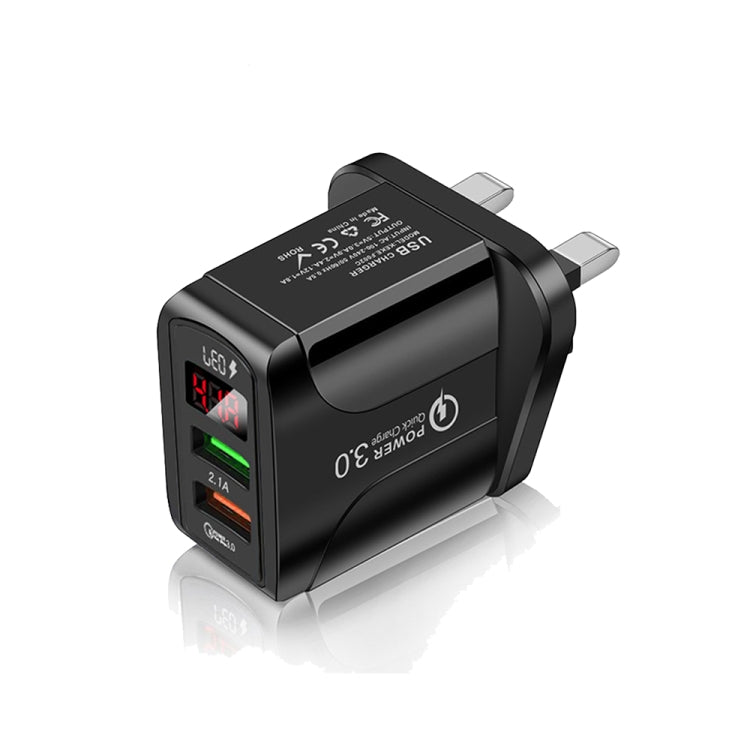 F002C QC3.0 USB + USB 2.0 快充充電器，帶 LED 數字顯示，適用手機和平板，英規插頭，英規插頭