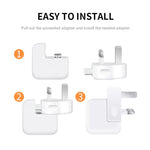 2 件裝 XJ01 電源適配器 適用於 iPad 10W 12W 充電器及 MacBook 系列充電器，英國插頭，英國插頭