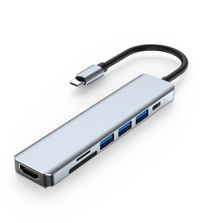 7合1 HDMI+SD/TF+USB2.0x2+USB3.0+PD轉Type-C集線器擴充座，7合1擴充座