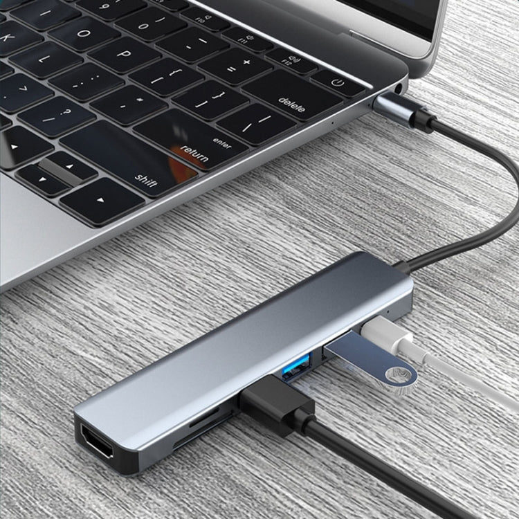 7合1 HDMI+SD/TF+USB2.0x2+USB3.0+PD轉Type-C集線器擴充座，7合1擴充座