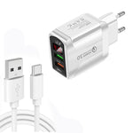 F002C QC3.0 USB + USB 2.0 LED 數字顯示快充充電器，附 USB 轉 Type-C 數據線，歐規插頭，歐規插頭 + Type-C 線