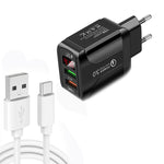 F002C QC3.0 USB + USB 2.0 LED 數字顯示快充充電器，附 USB 轉 Type-C 數據線，歐規插頭，歐規插頭 + Type-C 線