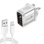 F002C QC3.0 USB + USB 2.0 LED 數字顯示快充充電器，附 USB 轉 Type-C 數據線，英規插頭，英規插頭 + Type-C 線