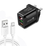F002C QC3.0 USB + USB 2.0 LED 數字顯示快充充電器，附 USB 轉 Type-C 數據線，英規插頭，英規插頭 + Type-C 線