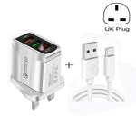 F002C QC3.0 USB + USB 2.0 LED 數字顯示快充充電器，附 USB 轉 Type-C 數據線，英規插頭，英規插頭 + Type-C 線