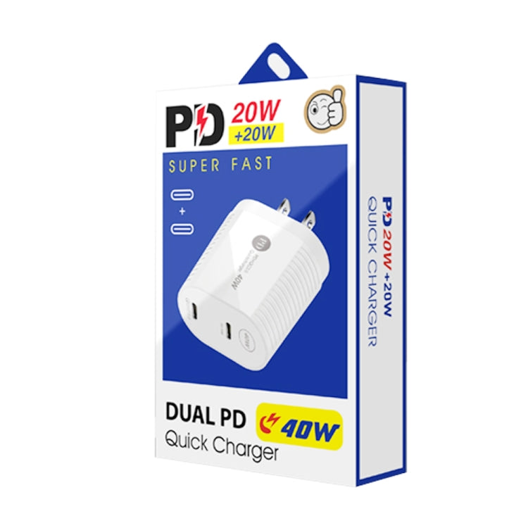 40W 雙埠 PD / Type-C 快速充電器，適用 iPhone / iPad 系列，美國插頭，美國插頭