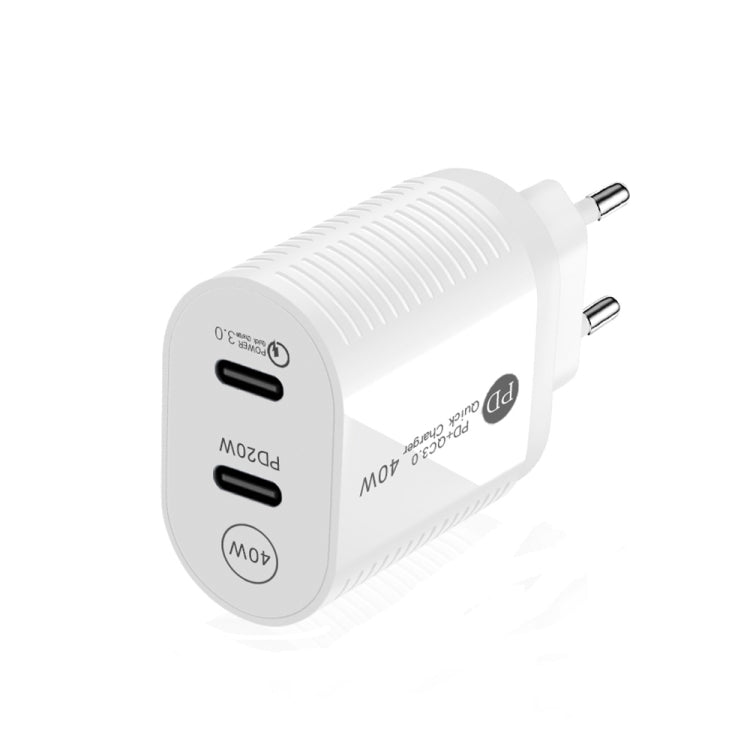 40W 雙埠 PD / Type-C 快速充電器，適用 iPhone / iPad 系列，歐盟插頭，歐盟插頭
