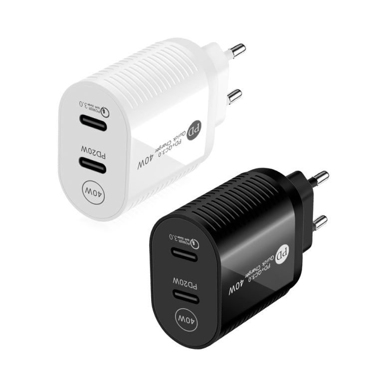 40W 雙埠 PD / Type-C 快速充電器，適用 iPhone / iPad 系列，歐盟插頭，歐盟插頭