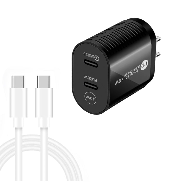 40W 雙口 PD / Type-C 快充充電器，附 Type-C 轉 Type-C 數據線，美規插頭，美規插頭 + Type-C 轉 Type-C 線