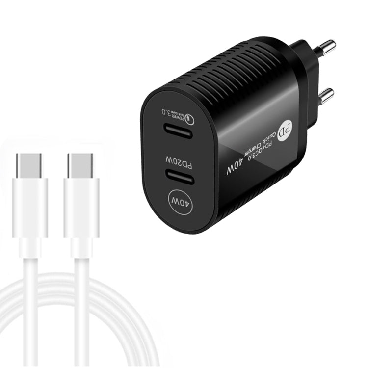 40W 雙口 PD / Type-C 快充充電器，附 Type-C 轉 Type-C 數據線，歐規插頭，歐規插頭 + Type-C 轉 Type-C 線