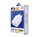 40W 雙口 PD / Type-C 快充充電器，附 Type-C 轉 Type-C 數據線，歐規插頭，歐規插頭 + Type-C 轉 Type-C 線