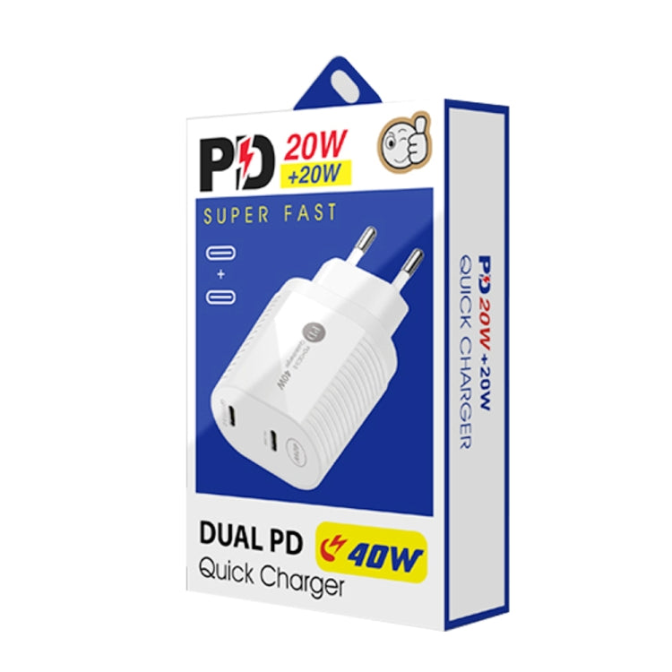 40W 雙口 PD / Type-C 快充充電器，附 Type-C 轉 Type-C 數據線，歐規插頭，歐規插頭 + Type-C 轉 Type-C 線