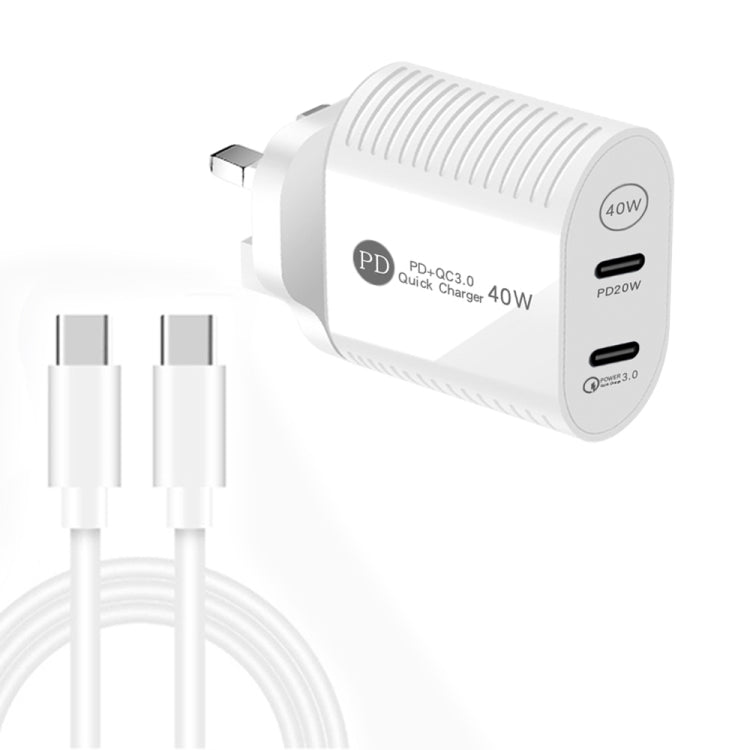 40W 雙口 PD / Type-C 快充充電器，附 Type-C 轉 Type-C 數據線，英規插頭，英規插頭 + Type-C 轉 Type-C 線