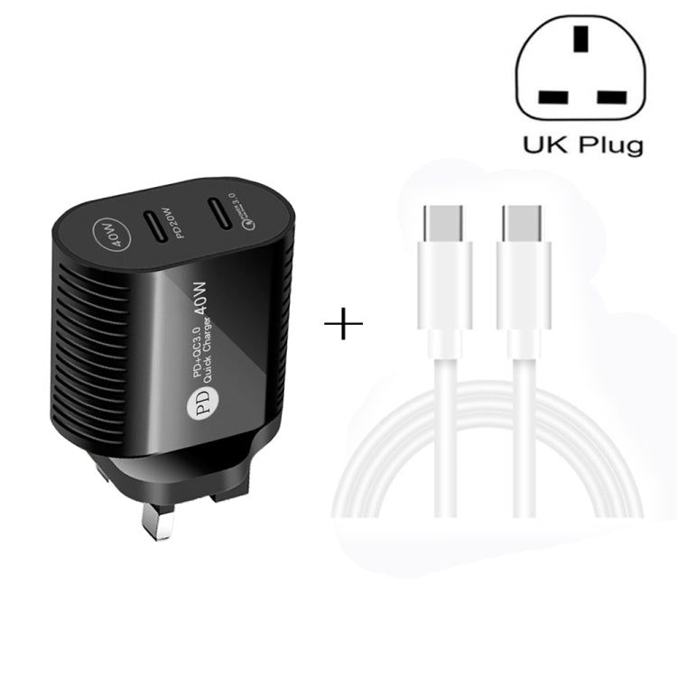 40W 雙口 PD / Type-C 快充充電器，附 Type-C 轉 Type-C 數據線，英規插頭，英規插頭 + Type-C 轉 Type-C 線