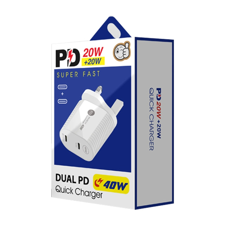 40W 雙口 PD / Type-C 快充充電器，附 Type-C 轉 Type-C 數據線，英規插頭，英規插頭 + Type-C 轉 Type-C 線