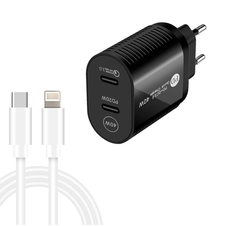 40W 雙埠 PD / Type-C 快速充電器，附 Type-C 轉 8 Pin 數據線，歐盟插頭，歐盟插頭 + Type-C 轉 8 Pin 線