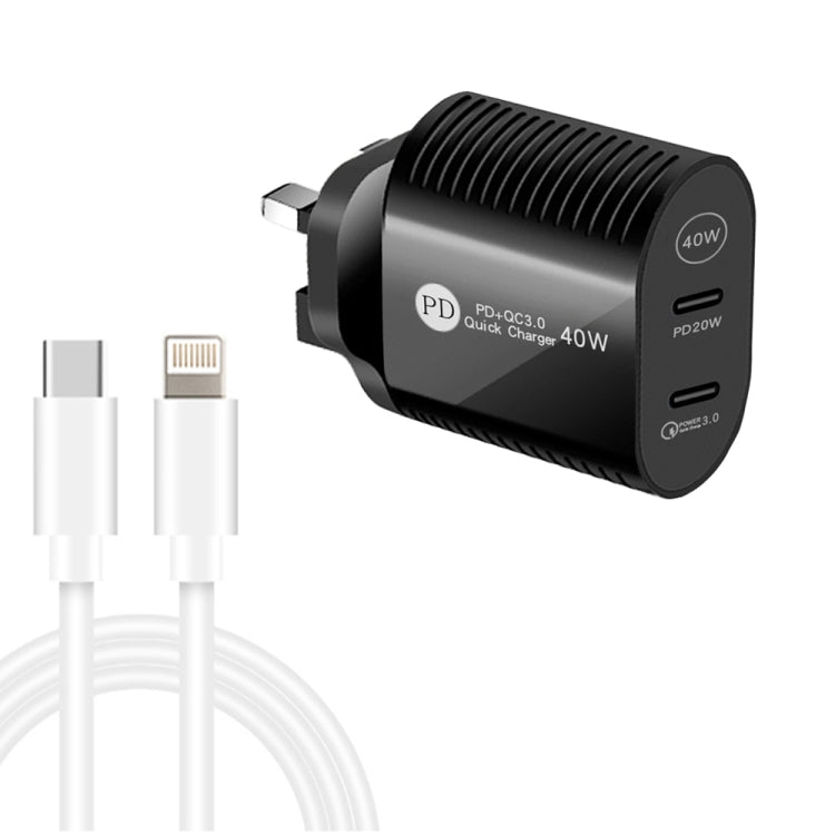 40W 雙埠 PD / Type-C 快速充電器，附 Type-C 轉 8 Pin 數據線，英國插頭，英國插頭 + Type-C 轉 8 Pin 線