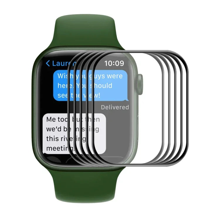 ENKAY Hat-Prince 機殼友好型 3D 全螢幕 PET 曲面熱彎高清保護膜，適用於 Apple Watch Series 9 / 8 / 7 45mm，1 片裝 適用於 Apple Watch Series 7 45mm，2 片裝 適用於 Apple Watch Series 7 45mm，5 片裝 適用於 Apple Watch Series 7 45mm