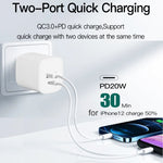 CS-20W 迷你便攜 PD3.0 + QC3.0 雙埠快速充電器，附 3A Type-C 轉 8 Pin 數據線，充電器 + Type-C 轉 8 Pin 線