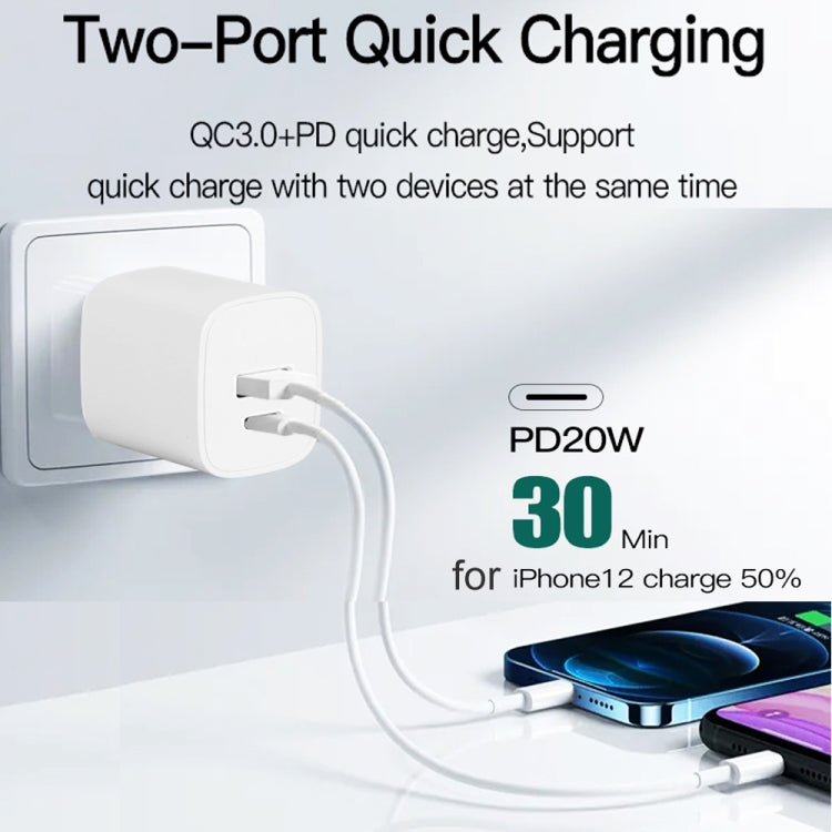 CS-20W 迷你便攜 PD3.0 + QC3.0 雙埠快速充電器，附 3A Type-C 轉 8 Pin 數據線，充電器 + Type-C 轉 8 Pin 線