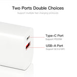 CS-20W 迷你便攜 PD3.0 + QC3.0 雙埠快充充電器，附 3A Type-C 轉 Type-C 數據線，充電器 + Type-C 轉 Type-C 線