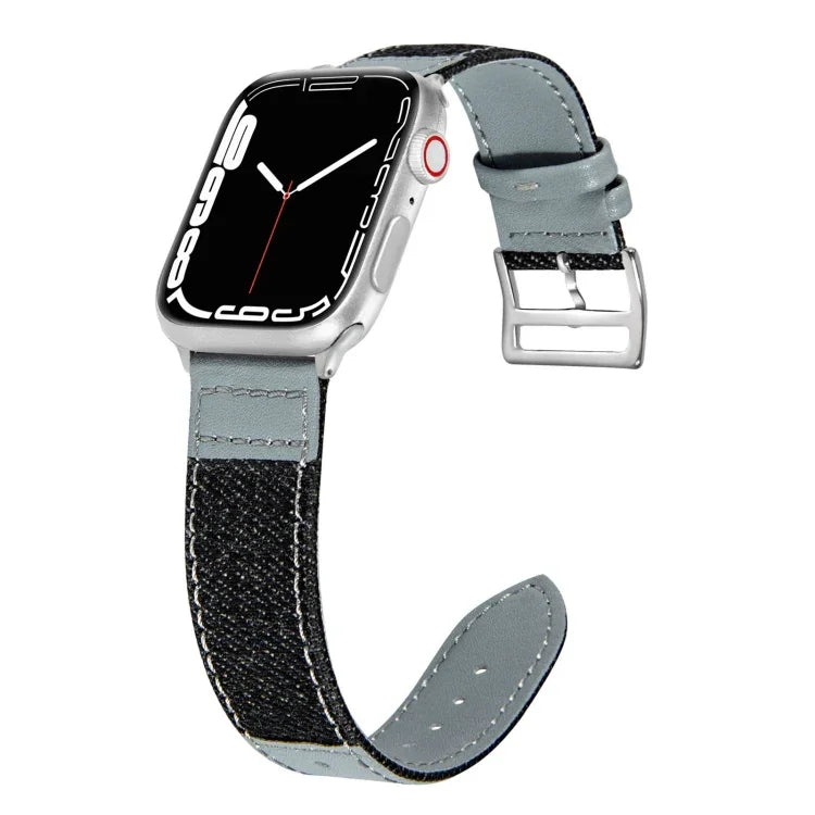 丹寧風格皮革替換錶帶，適用於 Apple Watch Series，7 41mm / 6&SE&5&4 40mm / 3&2&1 38mm，7 45mm / 6&SE&5&4 44mm / 3&2&1 42mm