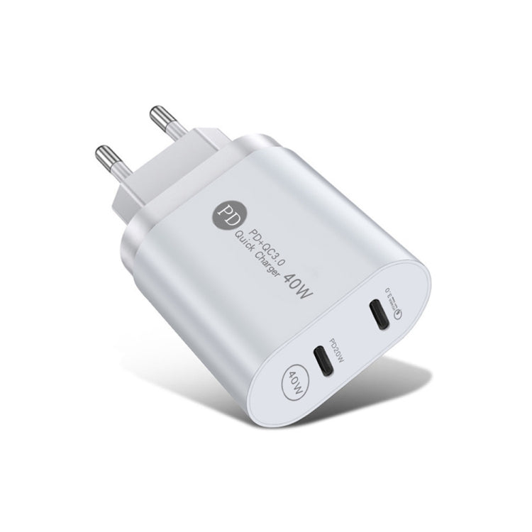 002 40W 雙埠 PD / Type-C 快速充電器，適用 iPhone / iPad 系列，歐規插頭，歐規插頭