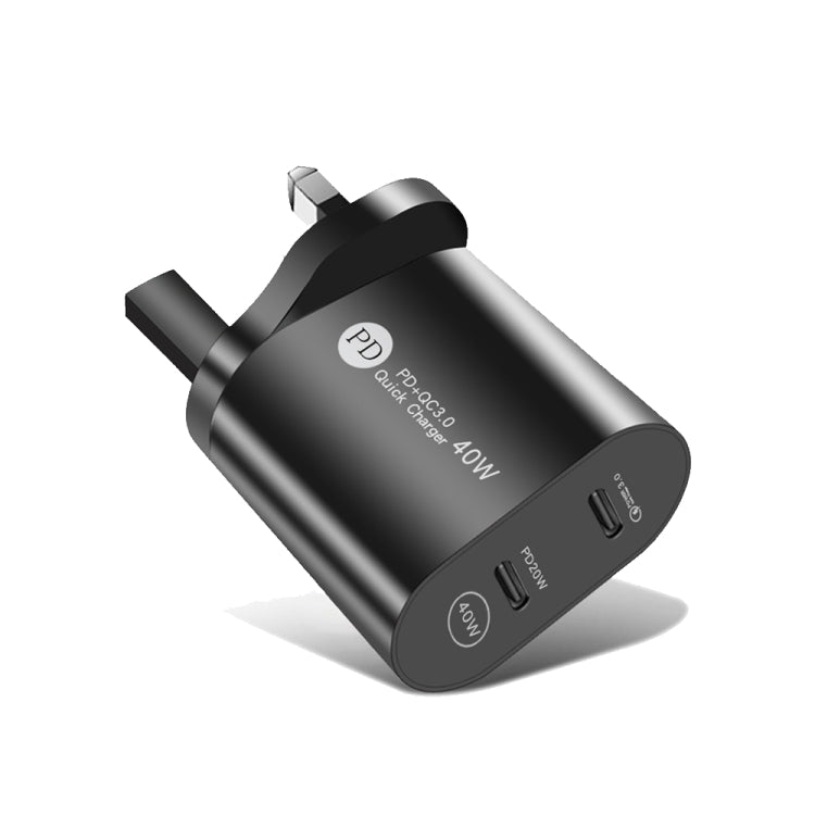 002 40W 雙埠 PD USB-C / Type-C 快速充電器，適用 iPhone / iPad 系列，英規插頭，英規插頭