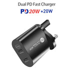 002 40W 雙埠 PD USB-C / Type-C 快速充電器，適用 iPhone / iPad 系列，英規插頭，英規插頭