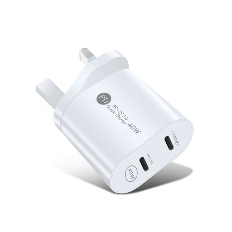 002 40W 雙埠 PD USB-C / Type-C 快速充電器，適用 iPhone / iPad 系列，英規插頭，英規插頭