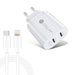 002 40W 雙埠 PD / Type-C 快速充電器，附 USB-C 轉 8 Pin 數據線，歐規插頭，歐規插頭 + Type-C 轉 8 Pin 線