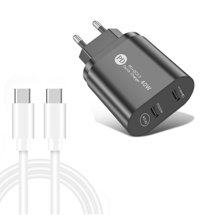 002 40W PD3.0 雙埠 USB-C / Type-C 充電器，附 Type-C 轉 Type-C 數據線，歐規插頭，歐規插頭 + Type-C 轉 Type-C 線