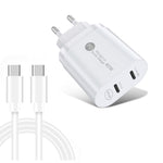 002 40W PD3.0 雙埠 USB-C / Type-C 充電器，附 Type-C 轉 Type-C 數據線，歐規插頭，歐規插頭 + Type-C 轉 Type-C 線