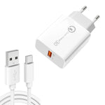 APD-2003 18W QC3.0 Single Port USB Charger with 1m USB to Type-C Data Cable, EU Plug + USB to Type-C Cable, US Plug + USB to Type-C Cable