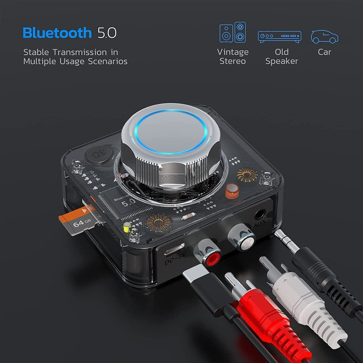 C39 藍牙 5.0 接收器 RCA 轉 3.5mm 無線音頻轉換器 支援 TF 卡, C39