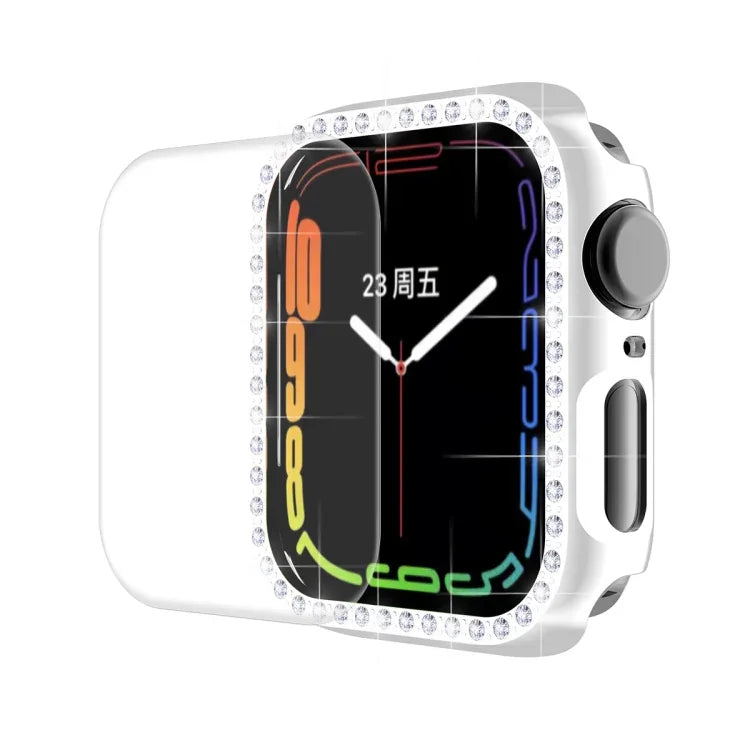 ENKAY Hat-Prince 電鍍 PC 鑽石錶殼 + 全覆蓋曲面 PET 螢幕保護膜，適用於 Apple Watch Series 7 45mm