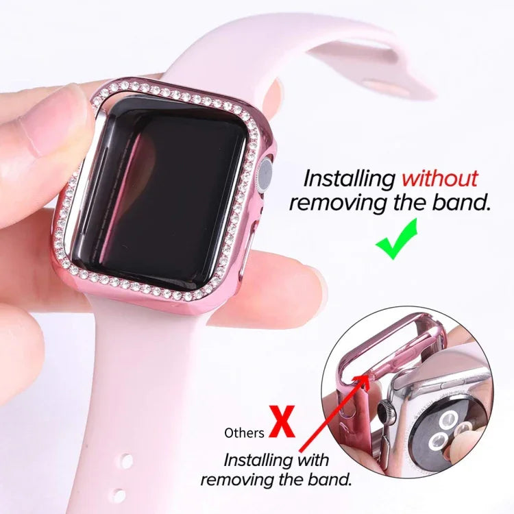ENKAY Hat-Prince 電鍍 PC 鑽石錶殼 + 全覆蓋曲面 PET 螢幕保護膜，適用於 Apple Watch Series 7 45mm