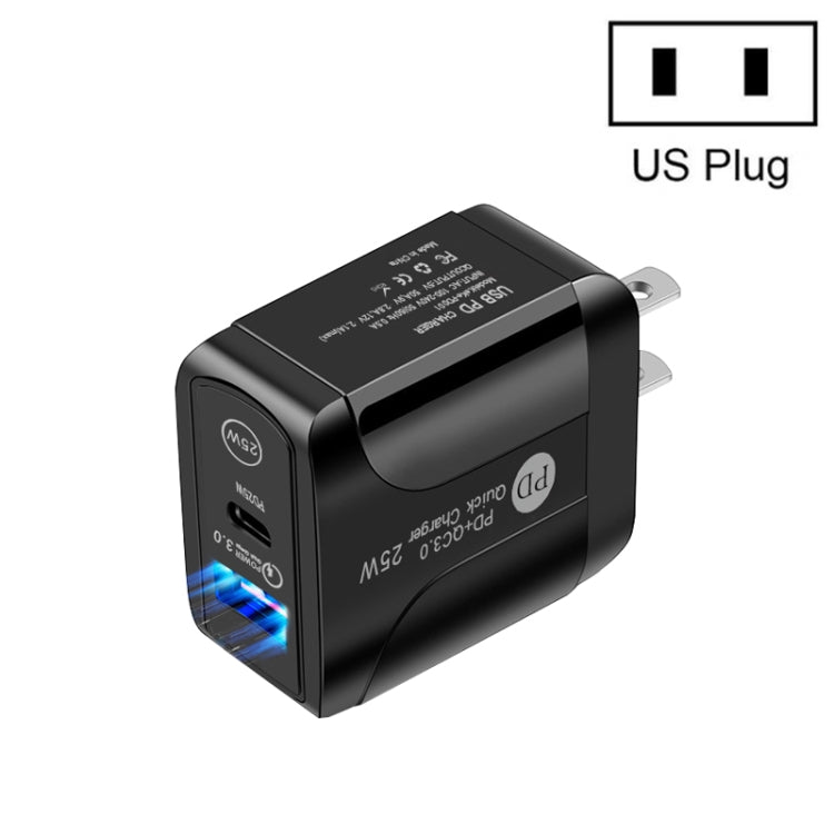 PD25W USB-C / Type-C + QC3.0 USB 雙埠快速充電器，美規插頭，美規插頭