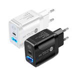 PD25W USB-C / Type-C + QC3.0 USB Dual Ports Fast Charger, EU Plug, EU Plug