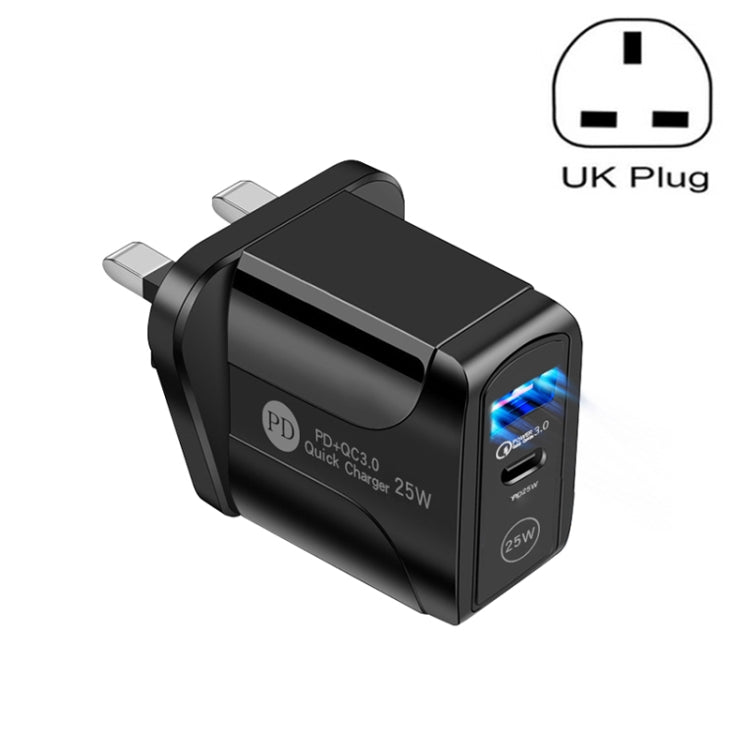 PD25W USB-C / Type-C + QC3.0 USB 雙埠快速充電器，英規插頭，英規插頭