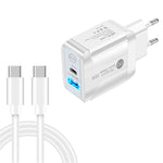 PD25W USB-C / Type-C + QC3.0 USB 雙埠快速充電器，附USB-C轉USB-C數據線，歐規插頭，歐規插頭 + USB-C轉USB-C線