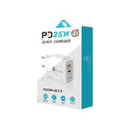 PD25W USB-C / Type-C + QC3.0 USB 雙埠快速充電器，附USB-C轉USB-C數據線，歐規插頭，歐規插頭 + USB-C轉USB-C線
