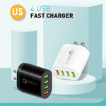 QC-04 QC3.0 + 3埠USB 2.0 多埠手機平板充電器，美規插頭，美規插頭